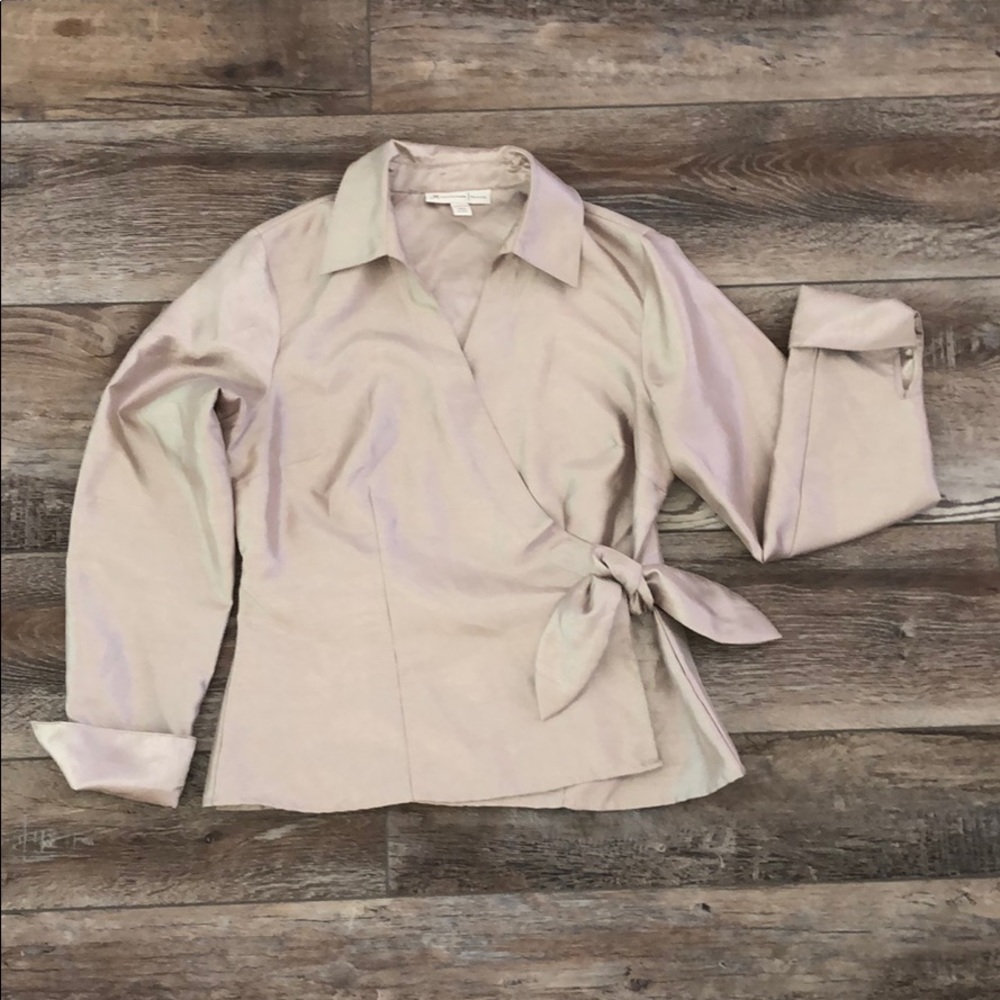 JM Collection Classy Gold Side Wrap Blouse Size 6P